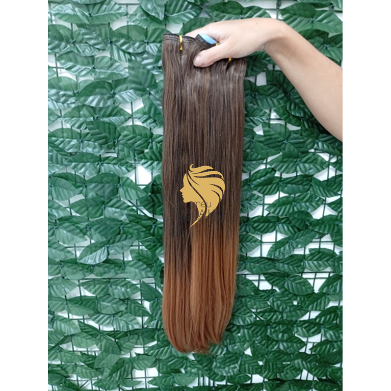 Cabelo Semi Humano Natural Liso Californiana na Fita Adesiva 60cm Mega Hair Premium Beauty Cabelos