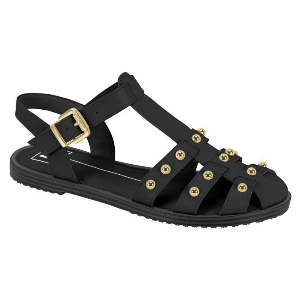 Sandália Casual Feminina Preto Fivela Ajustável Solado Confortável Estilo Moderno Conforto Verão