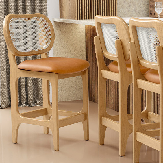 Banqueta Baixa Bar Cozinha Sala de Jantar Betta L02 Mel Tela Couríssimo Whisky - Lyam Decor
