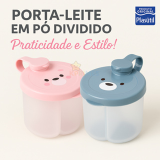 Porta Leite em Pó Dividido Infantil – Dosador com 3 Compartimentos Urso Plasútil (Rosa/Azul) em Oferta na Shopee