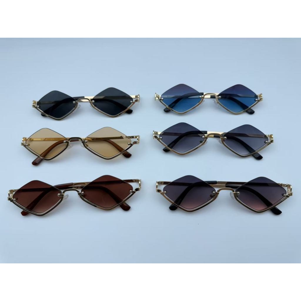 Óculos de sol femininos em metal com formato de diamante. JK2516G em Oferta na Shopee