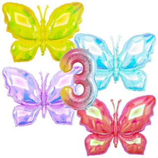 KIT 5 BALÕES BORBOLETA NACARADA NÚMERO NACARADO BALÃO TIFFANI AMARELO VERMELHO LILÁS ROXO GRADIENTES em Oferta na Shopee