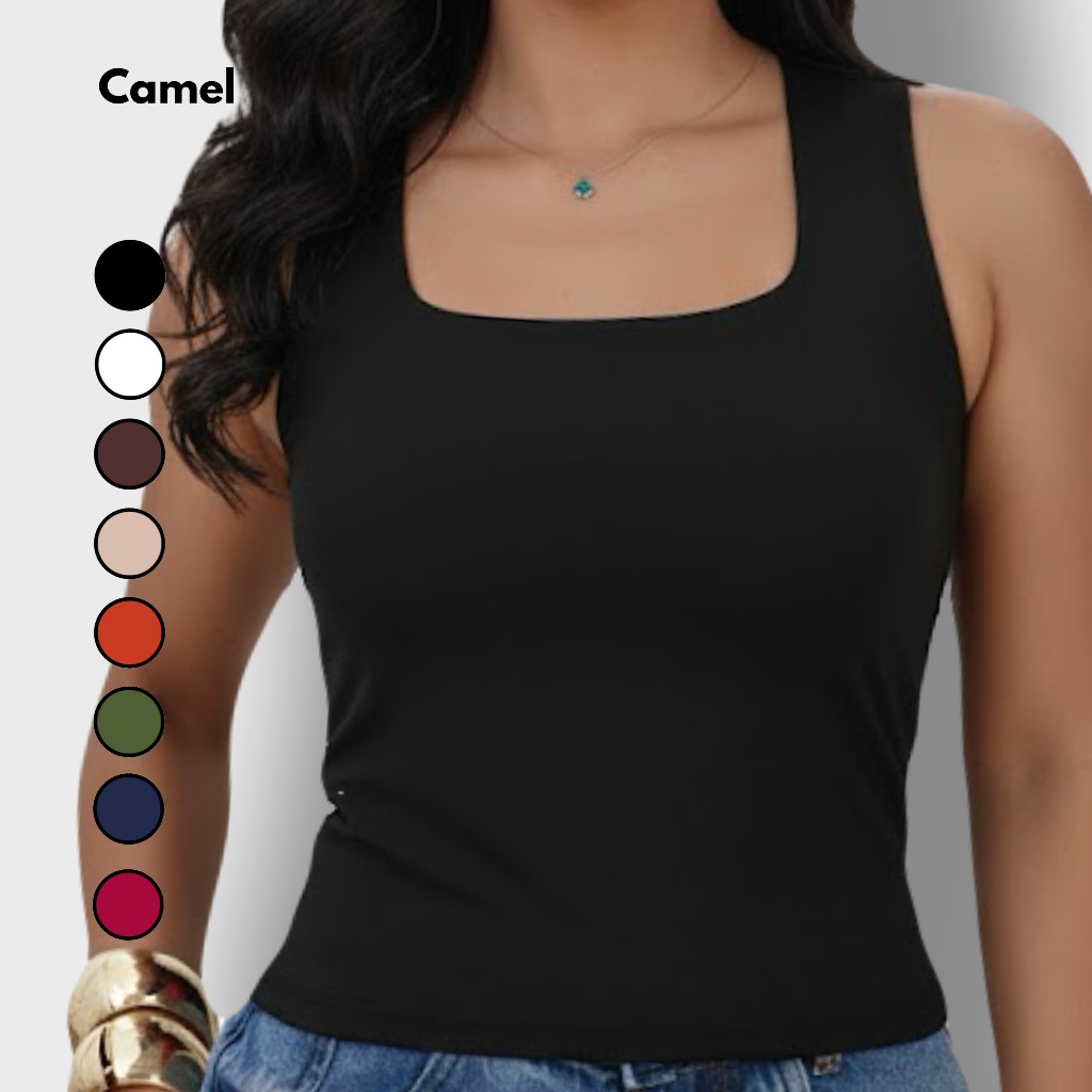 Blusa Regata Feminina Decote Quadrado Suplex Premium Liso Justo Casual Confortável Moda Elegante
