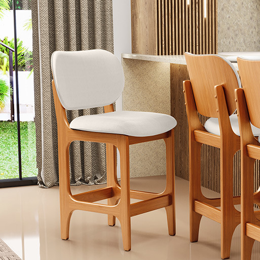 Banqueta Baixa Bar Cozinha E Sala De Jantar Fixa Betta L02 Imbuia Linho Cru - Lyam Decor