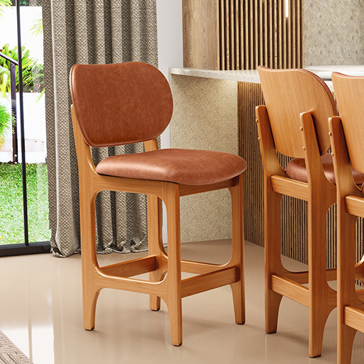 Banqueta Baixa Bar Cozinha E Sala De Jantar Fixa Betta L02 Imbuia Couríssimo Camel - Lyam Decor