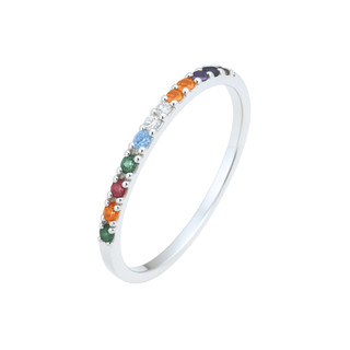 Anel Colorido Prata 925 Aparador Fino Bolinhas Zircônia Feminino Aliança Delicado