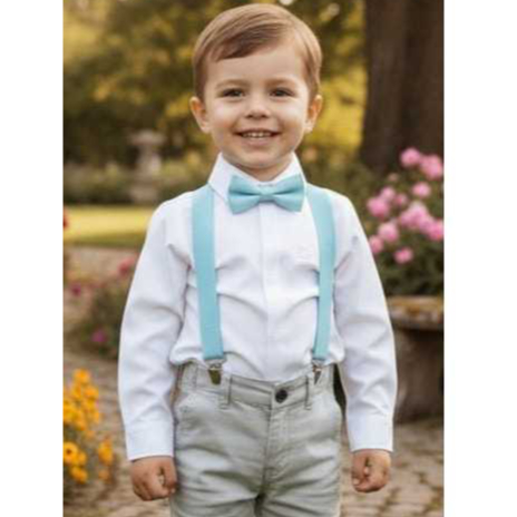 Kit Camisa Social Infantil Menino Juvenil Manga Longa Branca + Suspensório + Gravata Borboleta em Oferta na Shopee