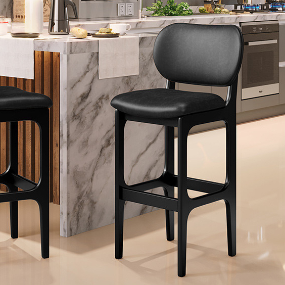 Banqueta Alta Para Cozinha Madeira Fixa Betta L02 Preto Couríssimo Preto - Lyam Decor