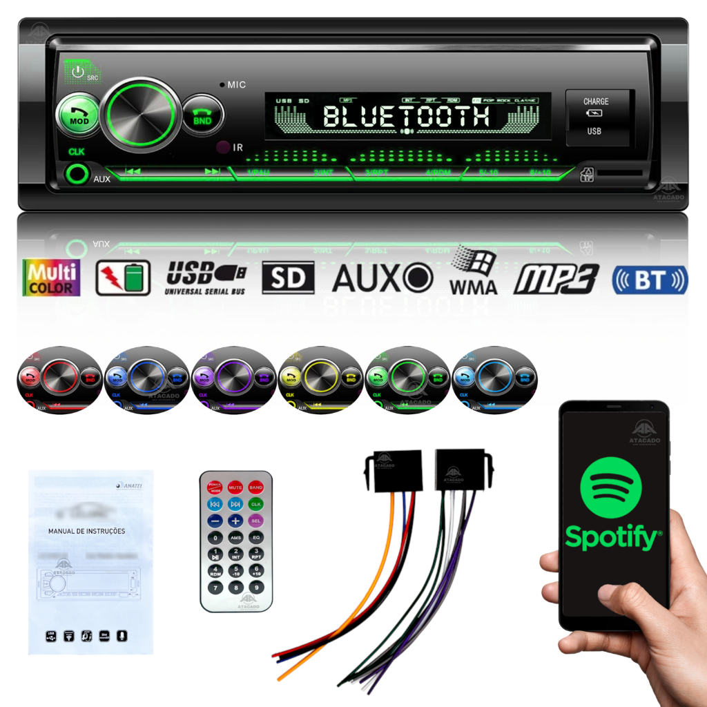 Radio Para Carro Aparelho de Som Automotivo Bluetooth Potente MP3 Entrada USB SD TorqueHammer em Oferta na Shopee