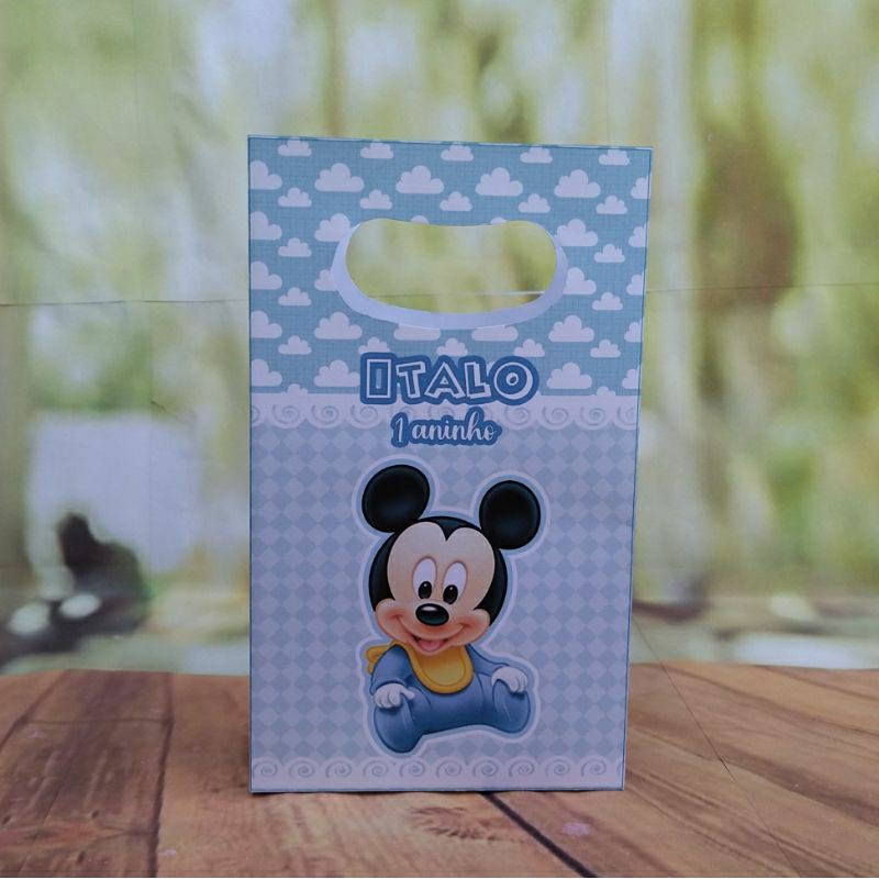 Sacolinha P Personalizada Tema Mickey Baby - Caixinhas para Festa Mickey Baby - Lembrancinha para Festa Infantil