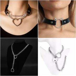 Choker Gargantilha Coleira Feminina Coração Corrente Lolita Kwaii Couro Social Cosplay em Oferta na Shopee