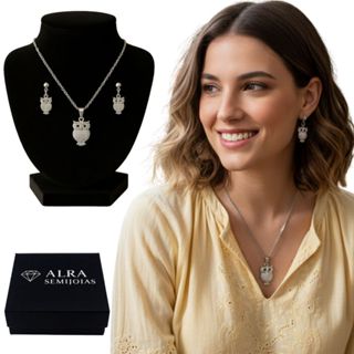 Conjunto Colar + Brinco Coruja Feminino Aço Inox Elegante em Oferta na Shopee