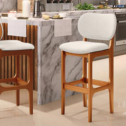 Banqueta Alta Bar Cozinha Sala Jantar Fixa Betta L02 Imbuia Linho Cru - Lyam Decor