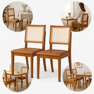 Kit 2 Cadeiras de Jantar Madeira Maciça Estofadas Couro ou Linho com Tela Sextavada Premiere em Oferta na Shopee