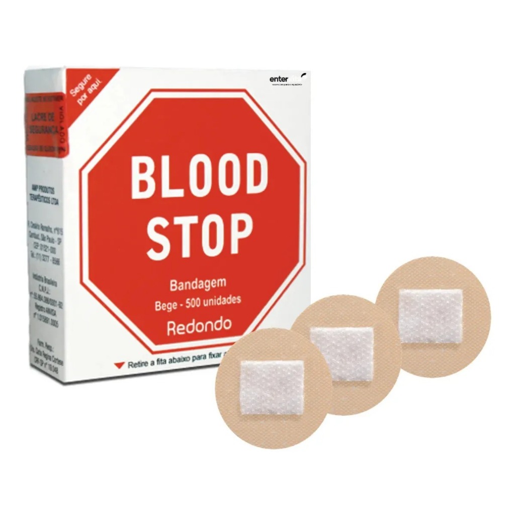 Curativo Adesivo Redeondo Blood Stop Bege Cx com 500un Para Pequenos Ferimentos Punções Coletas Peim