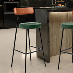 Banqueta Alta Bar Cozinha Sala De Jantar Milão L02 Couríssimo Camel Facto Verde - Lyam Decor