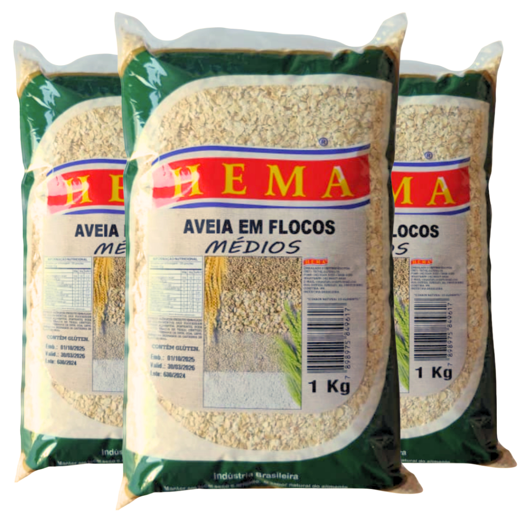 Aveia Media em Flocos 3 kg - Kit 3 Pcte 1 Kg em Oferta na Shopee
