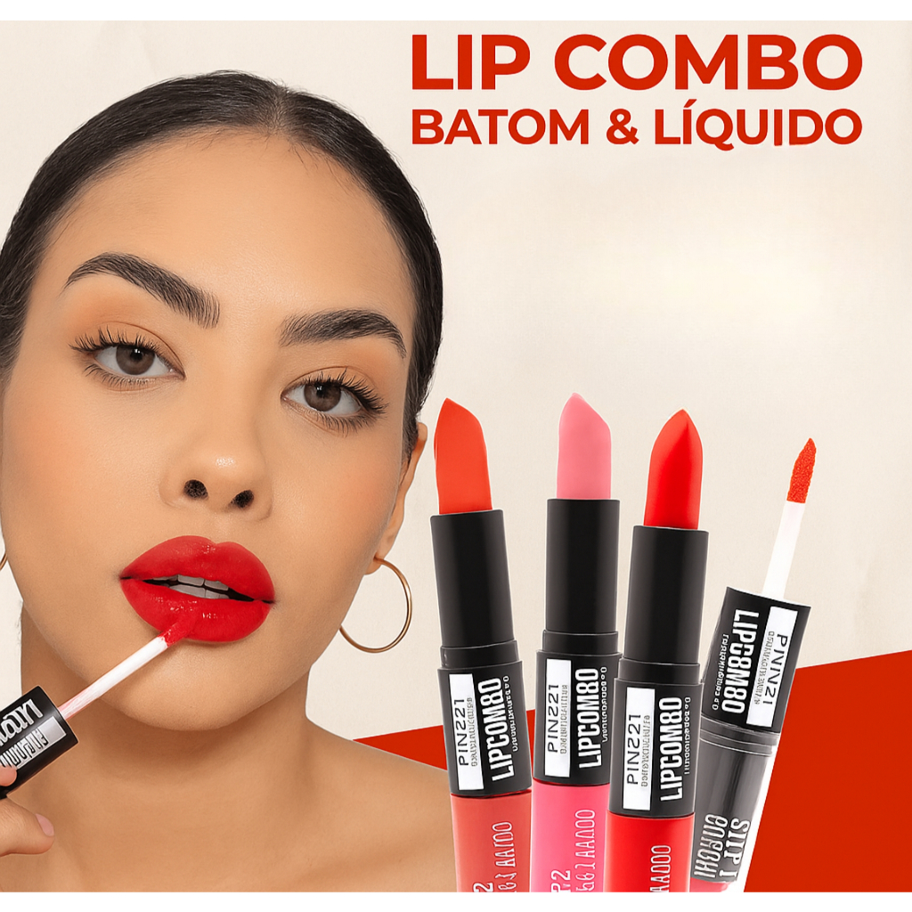 LIP COMBO (BATOM + BATOM LÍQUIDO) EFEITO MATTE E GLOSS -  PINK 21