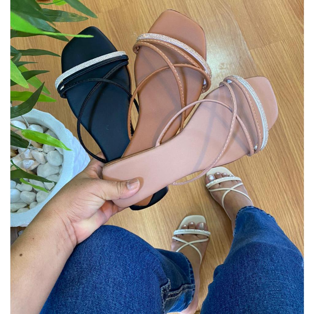 sandalha rasteira strass rasteirinha chinelo sapato femenino moda