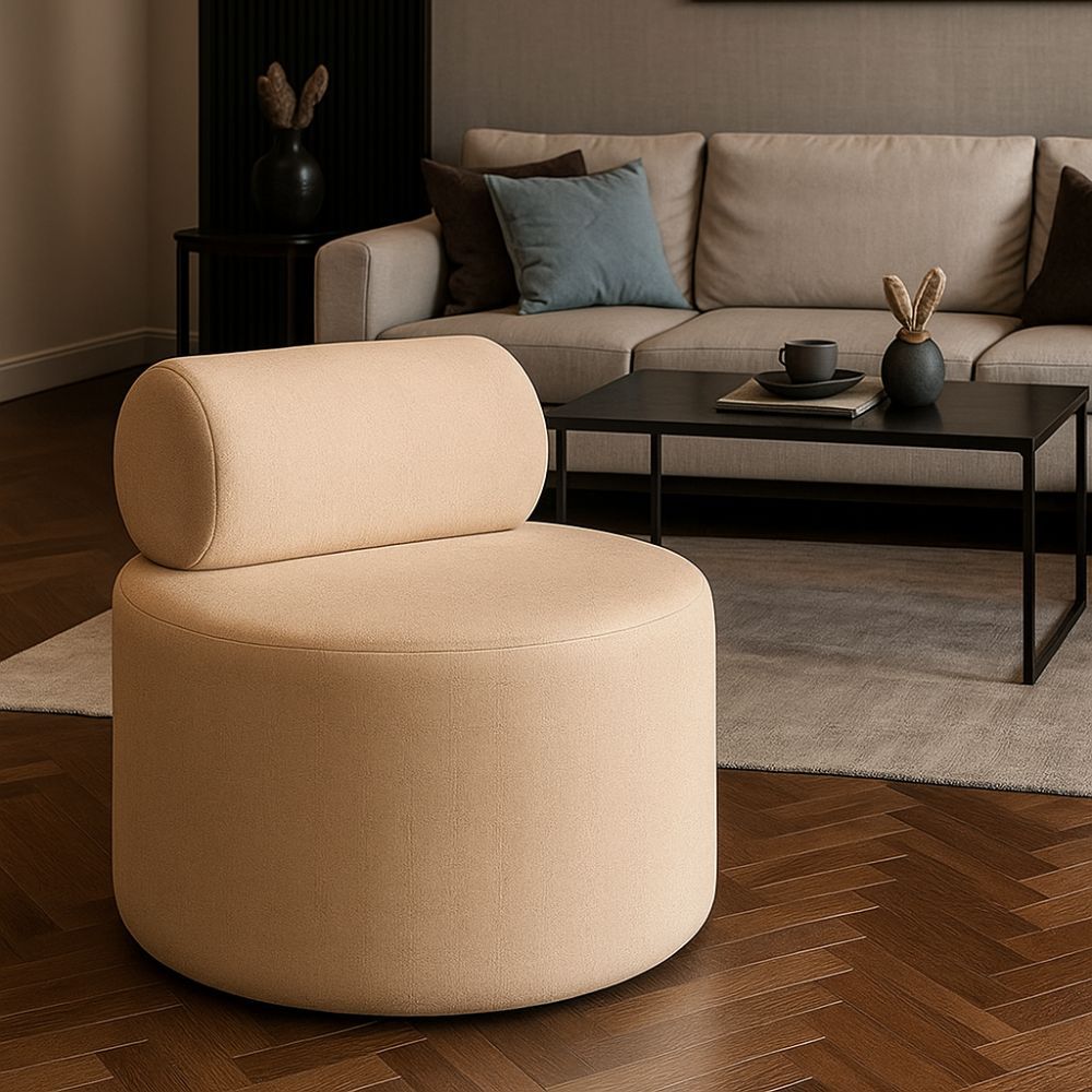 Poltrona Orgânica Viena Luxo Design Moderno Para Escritório Sala Recepção Tecido Suede Bege Cru