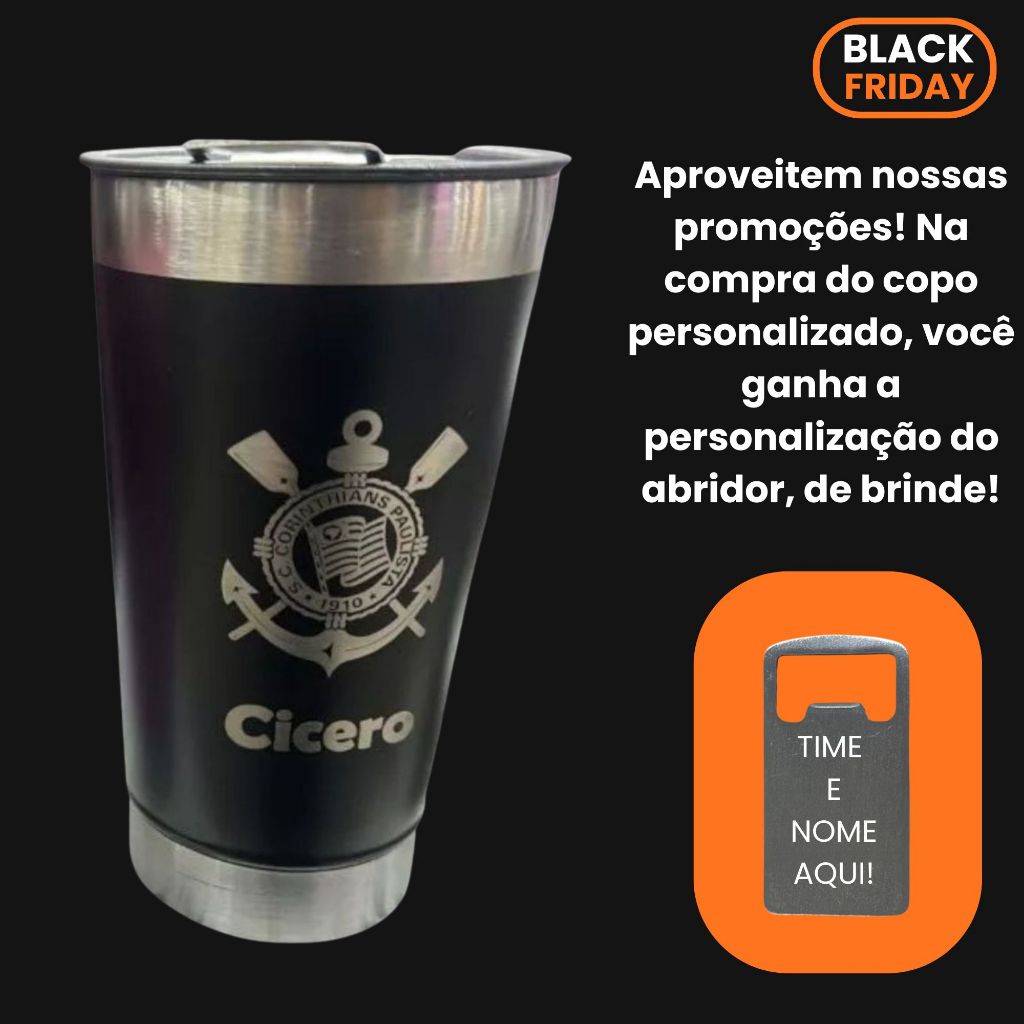 Copo Térmico Personalizado com Nome e Time, com Tampa e Abridor. em Oferta na Shopee
