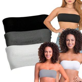 Kit 2E 3 Top Faixa Duplo Tomara Que Caia, VÁRIAS CORES, Cropped Sem Bojo, Tecido Liso Com Forro Duplo Confortável em Oferta na Shopee