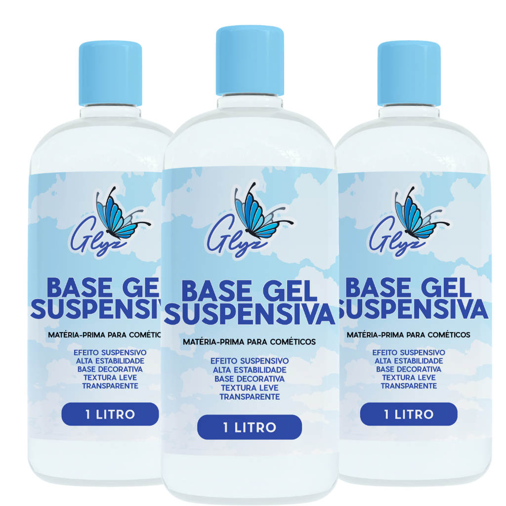 Kit com 3 Base Gel para geleias corporais, sabonetes em gel e esfoliantes com partículas suspensas