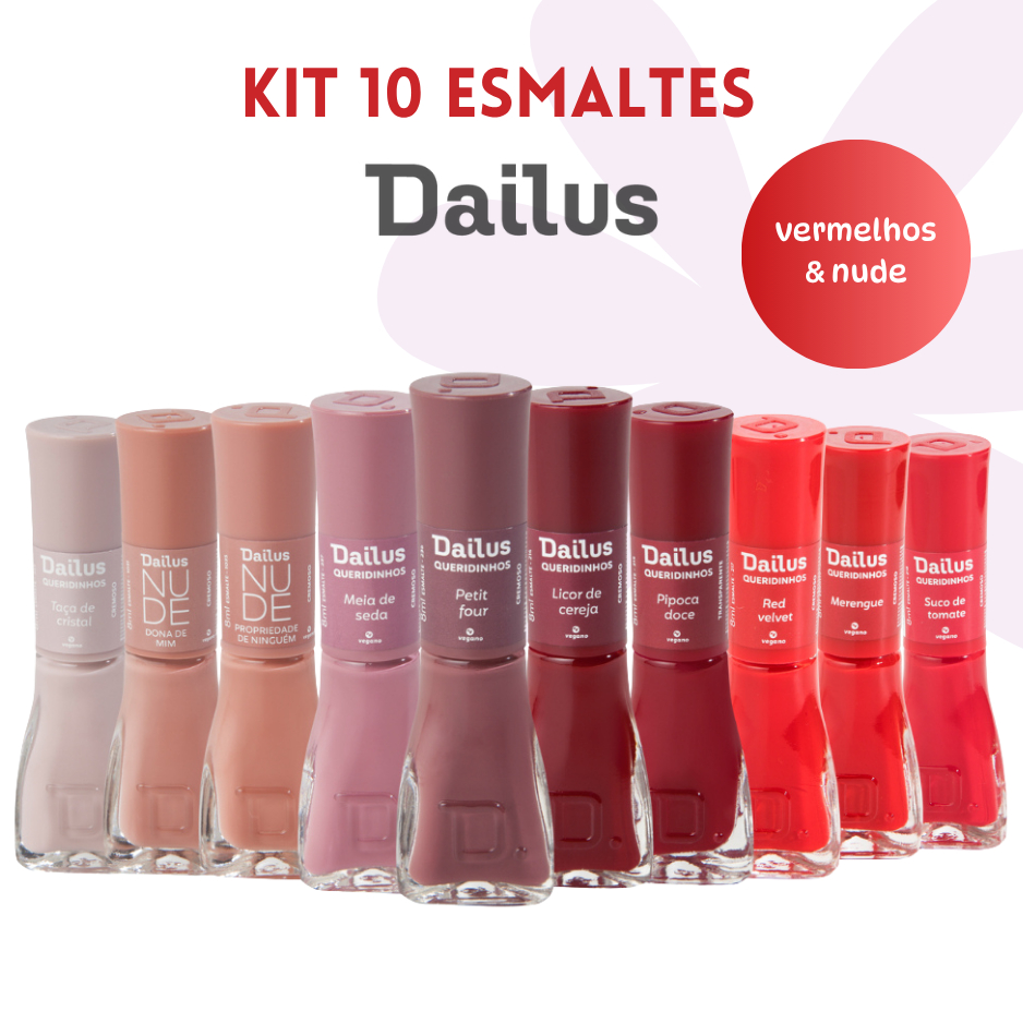 DAILUS UNHAS - KIT 10 MARAVILHAS - ESMALTES - VERMELHO | NUDE - ATACADO | MANICURE