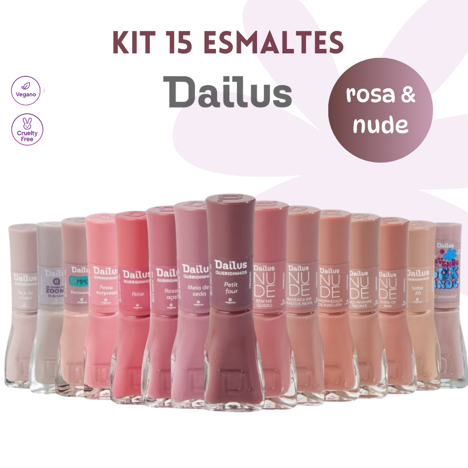 DAILUS UNHAS - KIT 15 ESMALTES TONS ROSA E NUDE - MANICURE | ATACADO