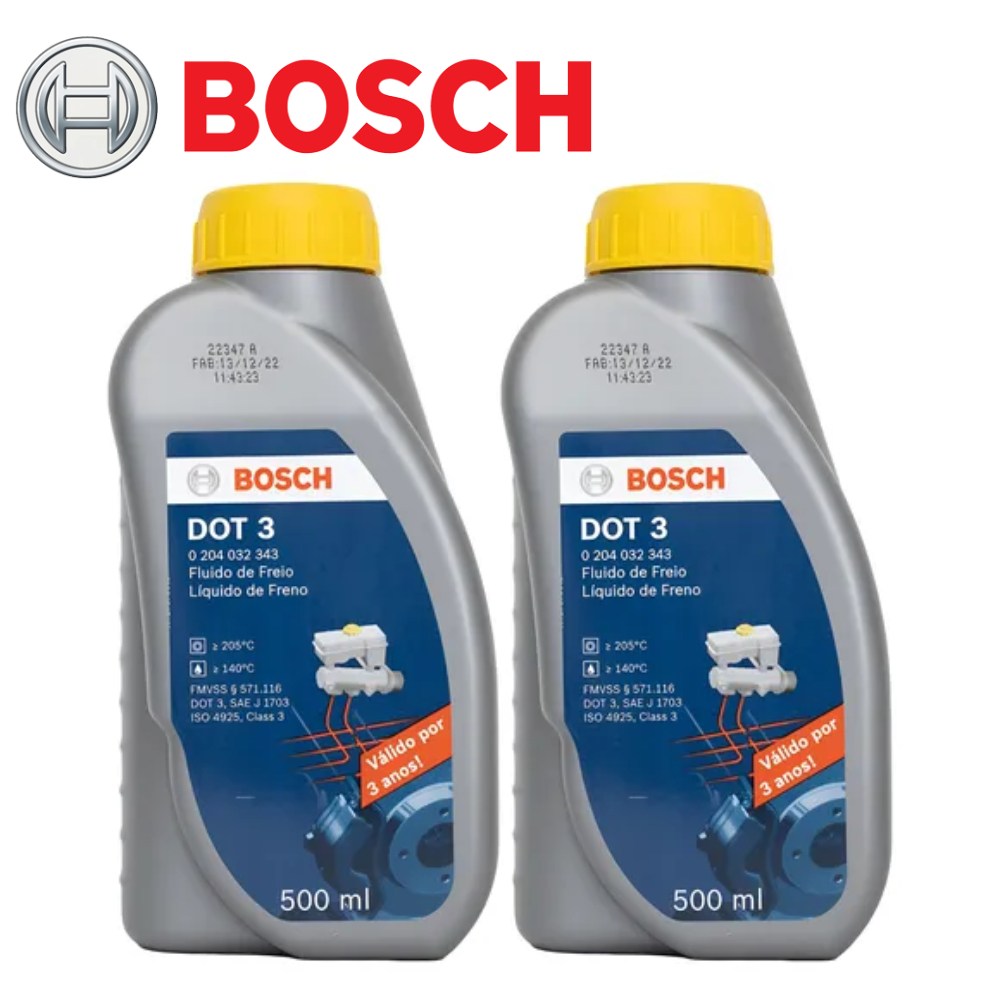 Kit 2 Fluidos Óleo de Freio Dot 3 BOSCH 500ml Par Original Carro Moto