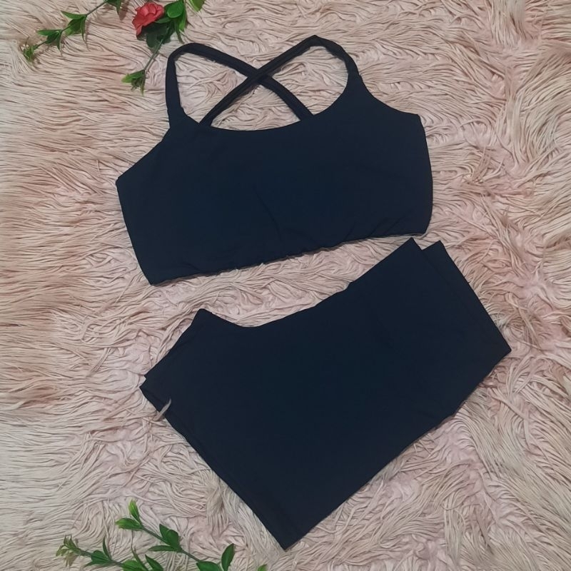 Conjunto Feminino Fitness Poliamida Top Cruzado e Short Curto| Academia, yoga, pilates| top duplo c/ abertura para bojo