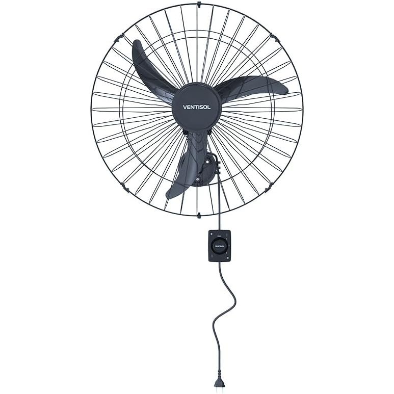 Ventilador de Parede Ventisol Oscilante, 3 Pás Premium, Preto, 60cm, Bivolt