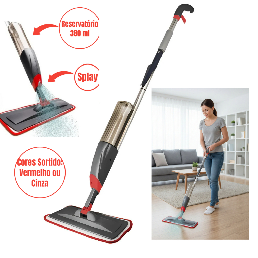 Mop Spray Reservatorio Spray Incorporado Limpeza Rapida Pratica Eficiente Piso Multiuso