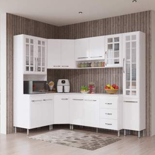 Armário de Cozinha Modulada Completa Fidelitá Viena 6 Peças 375cm 14 Portas 3 Gavetas Com Tampo Branco em Oferta na Shopee