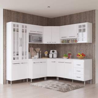 Armário de Cozinha Modulada Completa Fidelitá Viena 7 Peças 410cm 16 Portas 3 Gavetas Com Tampo Branco em Oferta na Shopee