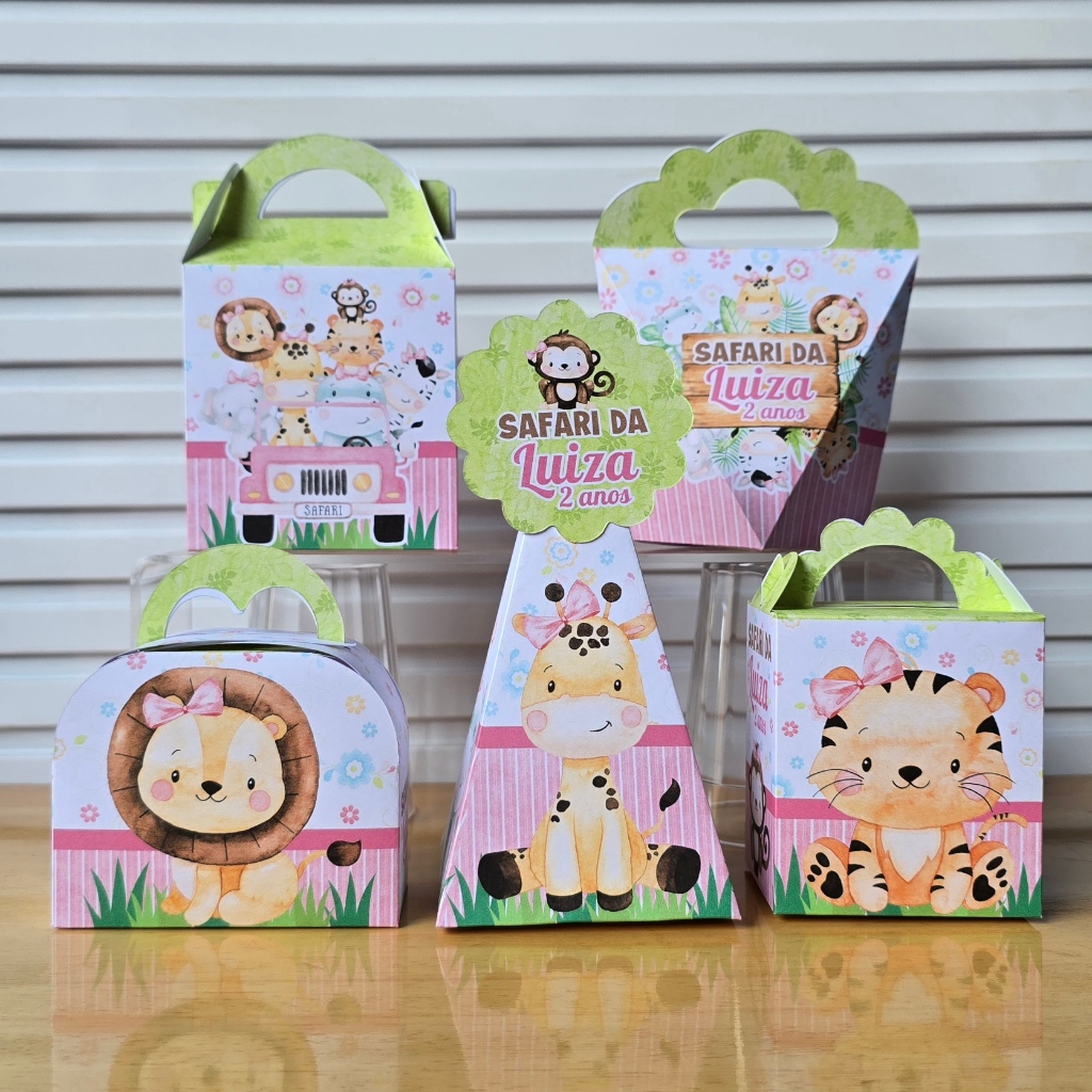 Kit Festa Personalizados Safari Rosa – Lembrancinhas e Caixinhas para Aniversário – PEGUE E MONTE