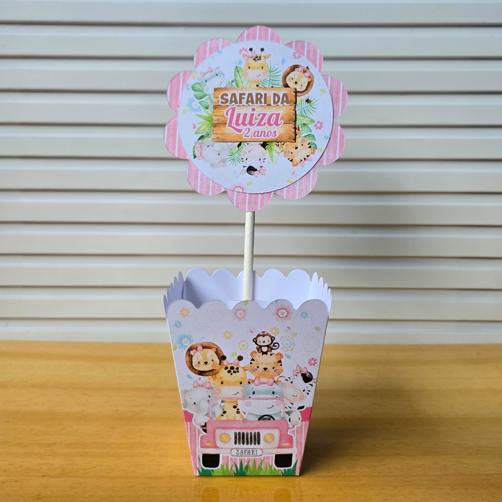 Centro de Mesa Personalizado safari rosa menina - Cachepot - Lembrancinhas para festa infantil