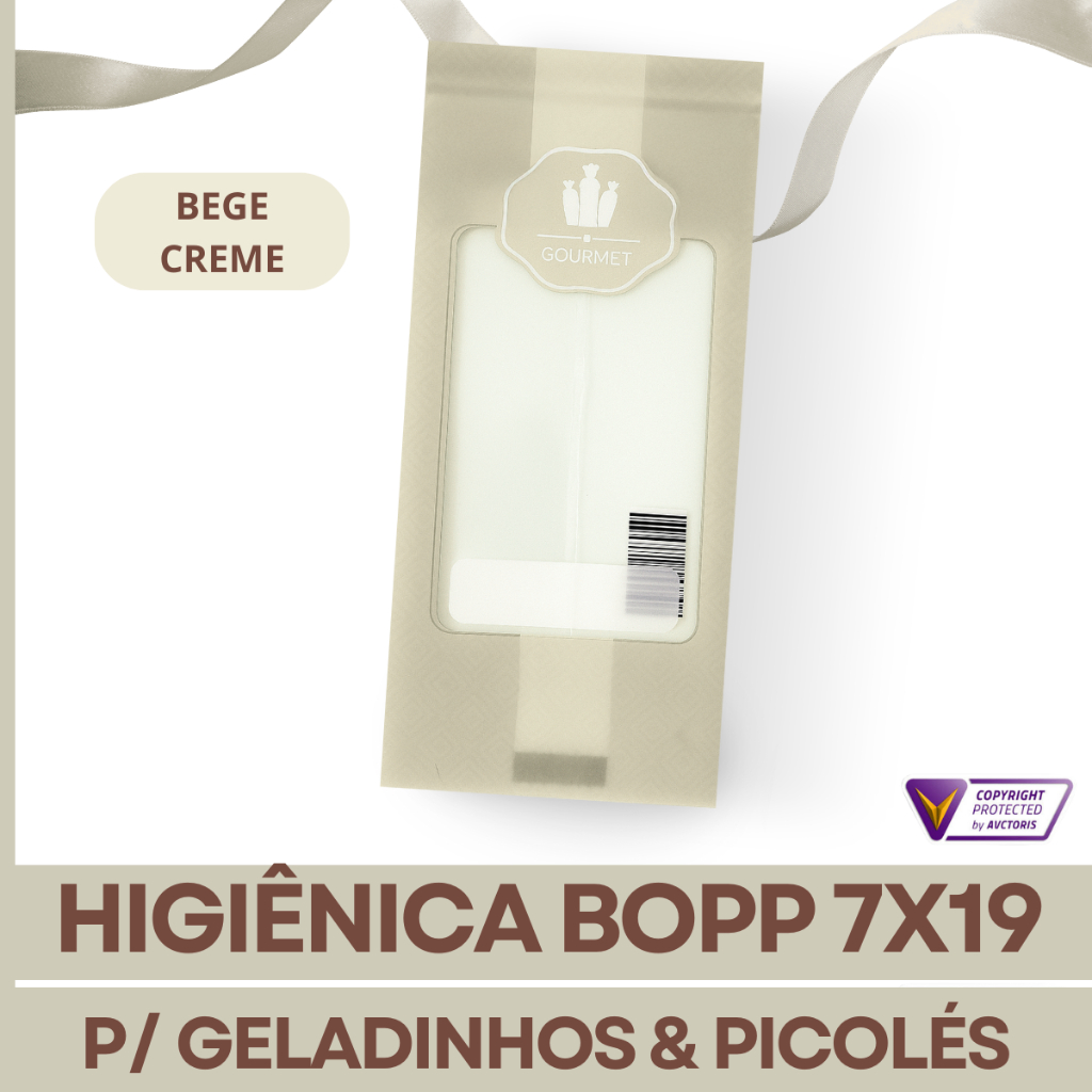 Embalagem BOPP Profissional - Geladinho Gourmet - 7x19 - Bege Creme
