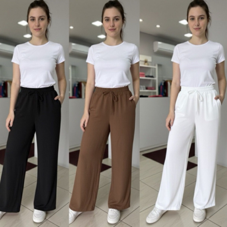 Calça Pantalona Alfaiataria Duna Cintura Alta Com Bolso Feminino em Oferta na Shopee