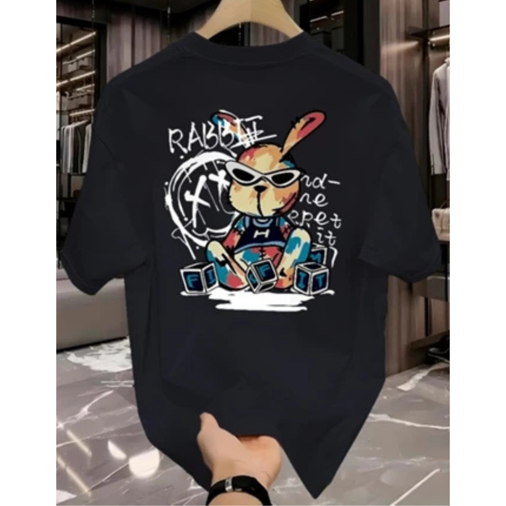 Camiseta Masculina Oversized Rabbit Graffiti Camisa Manfinity 100% Algodão Street Wear Promoção Lisa