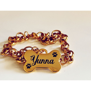 Plaquinha Dourada com correntinha de LUXO - Gravado Laser, Plaquinha de indetificação Para Cachorro e Gato em Oferta na Shopee