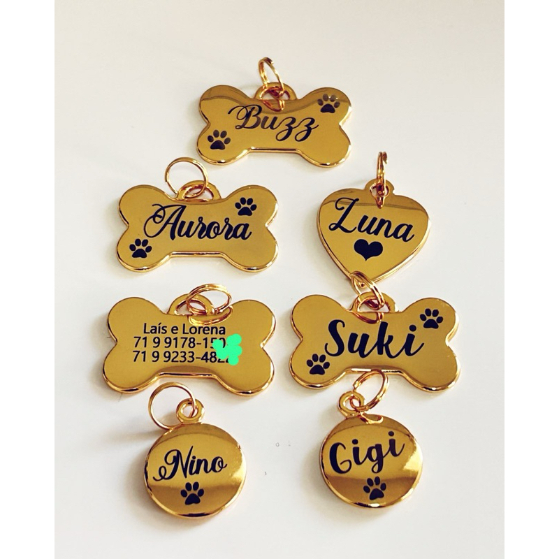 Plaquinha de LUXO DOURADA (Cachorro e Gato)  - Plaquinha de identificação para PET em Oferta na Shopee