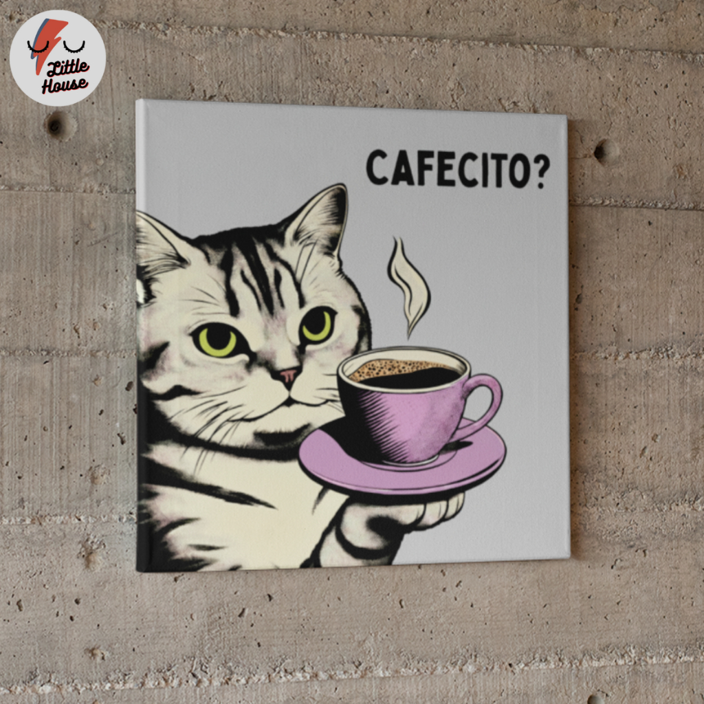 Azulejo quadro decorativo cozinha cafecito engraçado decoração gato xícara cantinho do café colorido