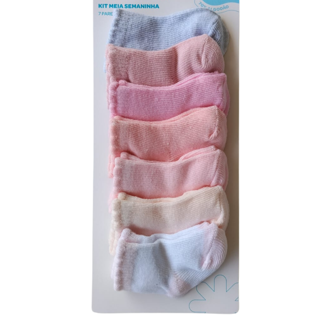 Meia Bebe Kit 7 Pares Recém Nascido Semaninha Prematuro Meia Infantil Feminina e  Masculina Pimpolho