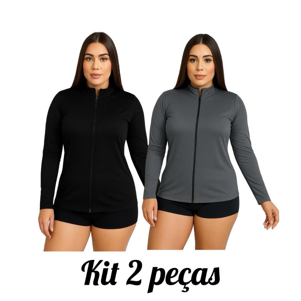 kit 2 Jaqueta Esportiva  Academia  Fitness Proteção Solar UV FPS 50 Helanca  Dryfit Com Zíper em Oferta na Shopee