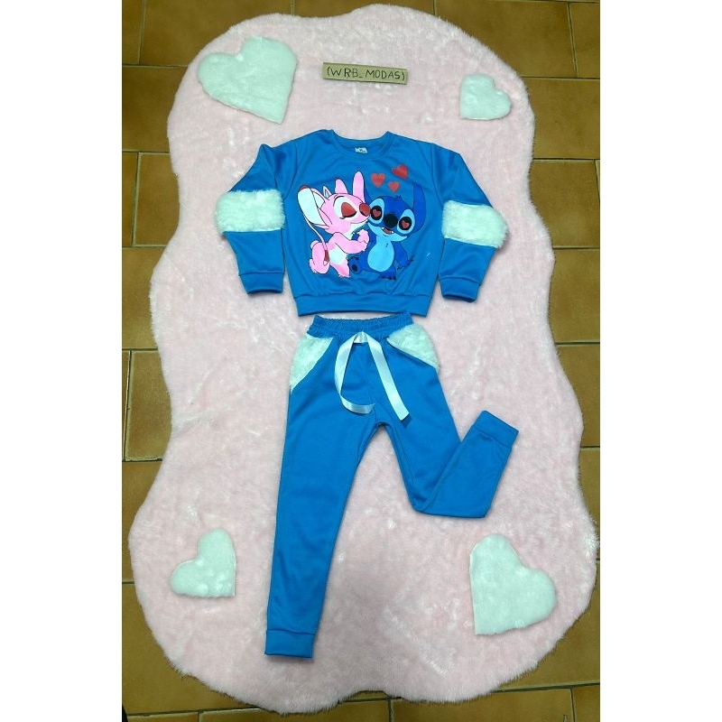 conjunto infatil Stitch peluciado para menina 👧bem diva flor🌼