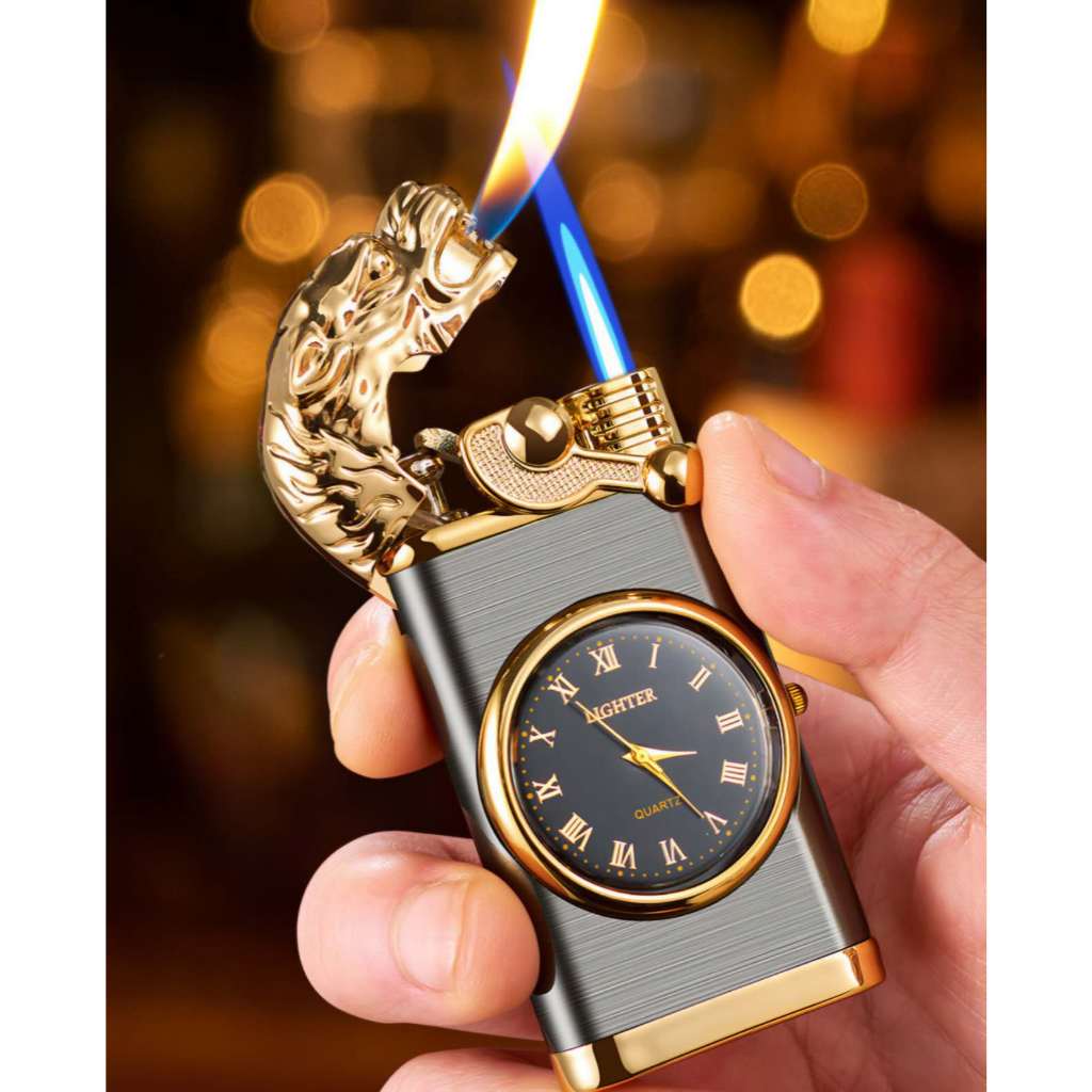 Acendedor de Tigrão com Relógio Descarregado（sem gas）  chama dupla Luxo em Oferta na Shopee