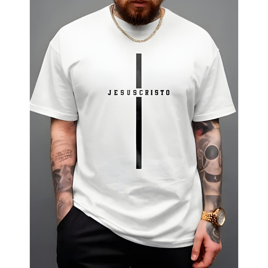 Camiseta Masculina Cruz de Cristo Moda Evangélica 100% Algodão em Oferta na Shopee