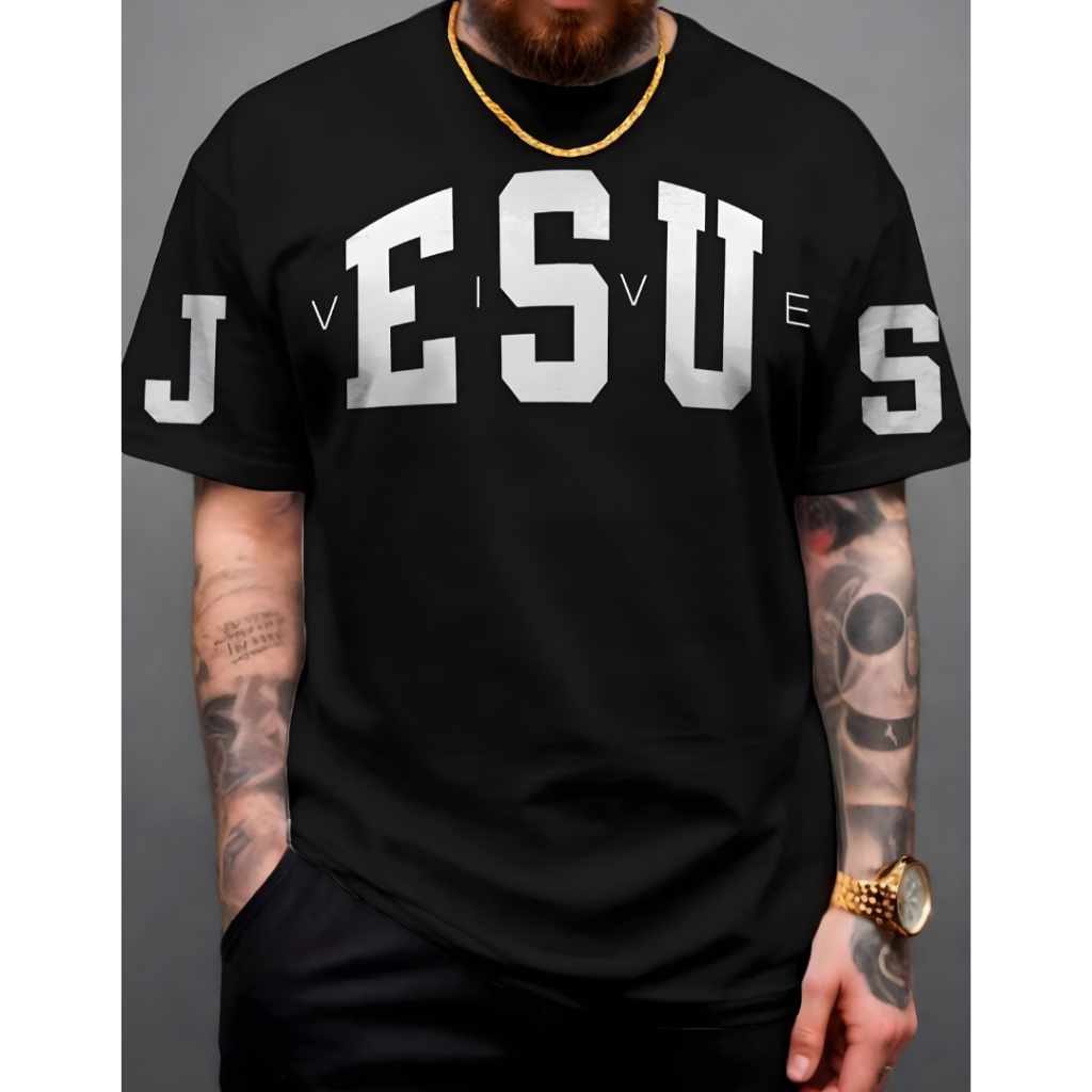 Camiseta Jesus Vive Diverse Manfinity Camisa 100% Algodão T-Shirt Gospel  Estampa Grande  Streetwear em Oferta na Shopee