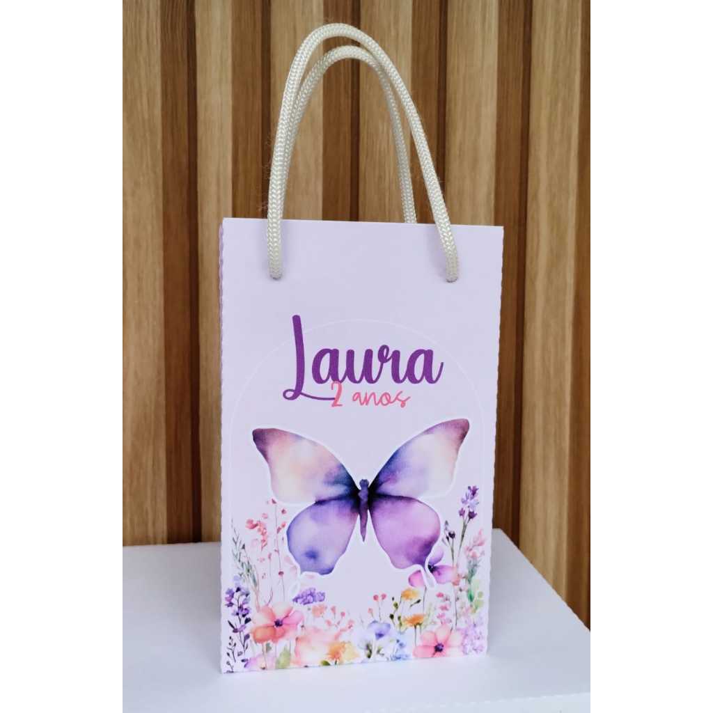 Sacolinha Surpresa Personalizada Jardim das Borboletas Lilás P PEGUE E MONTE l Lembrancinha festa infantil